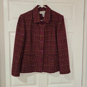 Appleseed's‎ Tweed/Woven Lined Button Up Blazer Faux Pockets Burgundy Size 14